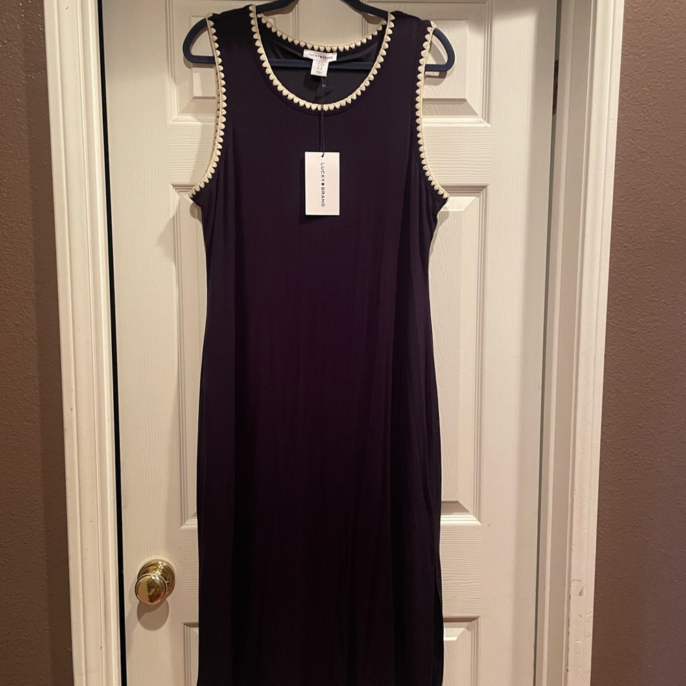 Lucky Brand Navy Maxi Dress with Ivory Trim